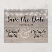 木製素朴ライト結婚式の日付を保存 ポストカード (正面)