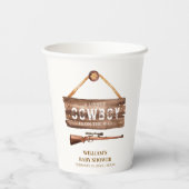 木製素朴ワイルドウエストカウボーイガンベイビーシャワー 紙コップ (裏面)