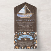 木製素朴帆船航海の赤ちゃんシャワー オールインワン招待状 (内側)