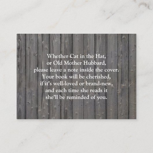 木製素朴本を持って来る赤ちゃんシャワーインサート エンクロージャーカード (裏面)