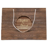 木製素朴樽の結婚モノグラカスタムム ラージペーパーバッグ (正面)