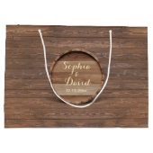 木製素朴樽の結婚モノグラカスタムム ラージペーパーバッグ (裏面)