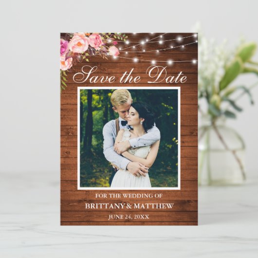 木製素朴水彩ピンクフローラライト セーブザデート (スタンド正面)