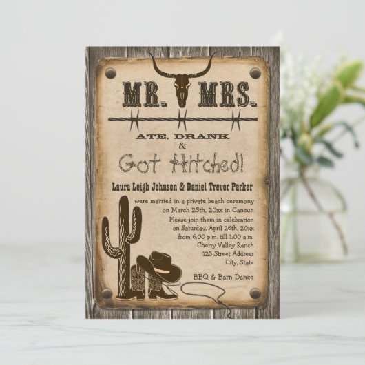 木製素朴洋式結婚式レセプション招待状 招待状 (スタンド正面)