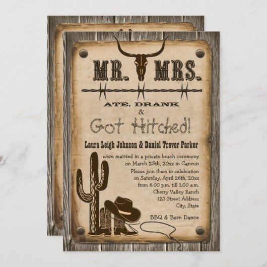 木製素朴洋式結婚式レセプション招待状 招待状 (正面/裏面)