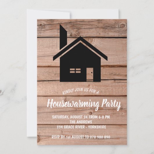 木製素朴煙突引っ越し祝いパーティー招待状 招待状 (正面)