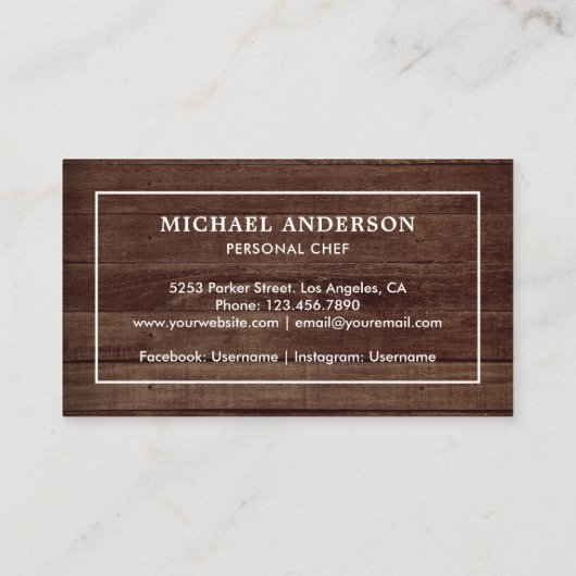 木製素朴白い包丁パーソナルシェフ 名刺 (裏面)