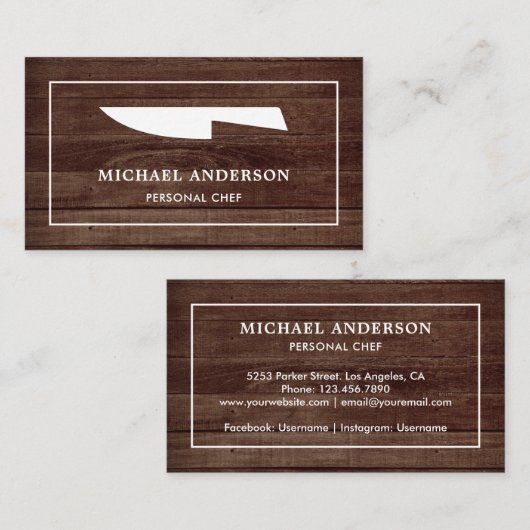 木製素朴白い包丁パーソナルシェフ 名刺 (正面/裏面)