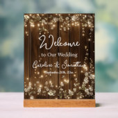 木製素朴白フローラストリングライトへようこそ アクリルサイン (ニュートラル)