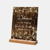 木製素朴白フローラストリングライトへようこそ アクリルサイン (傾斜)