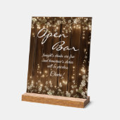 木製素朴白フローラストリングライトオープンバー アクリルサイン (傾斜)