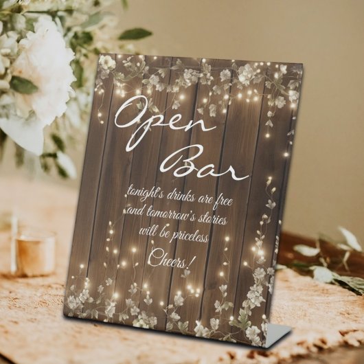 木製素朴白フローラストリングライトオープンバー 台座サイン