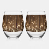 木製素朴白フローラストリングラ結婚イト ステムなしワイングラス (裏面)