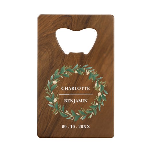 木製素朴結婚式の引き出物 クレジットカード栓抜き (正面)