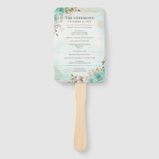 木製素朴結婚式 プログラム&パーティーリスト手扇 ハンドファン (正面)