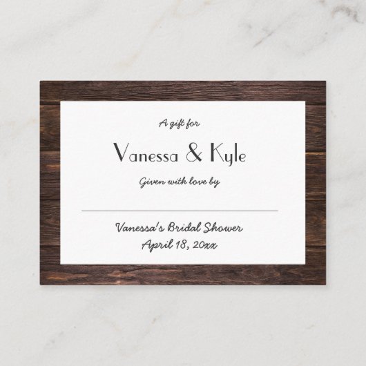 木製素朴表示ブライダルシャワー挿入カードラベル エンクロージャーカード (裏面)