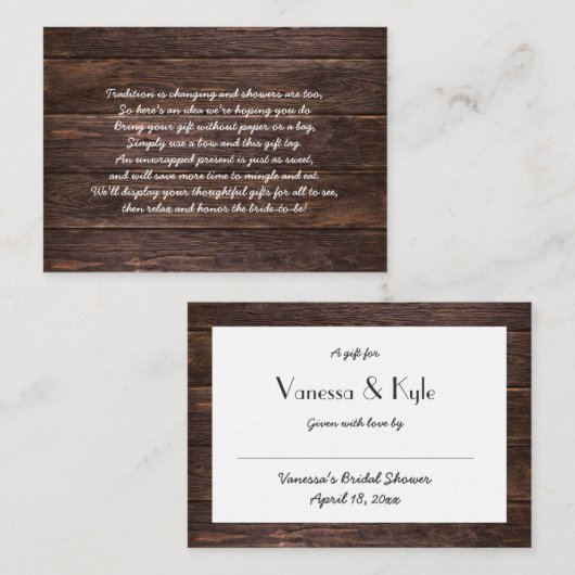 木製素朴表示ブライダルシャワー挿入カードラベル エンクロージャーカード (正面/裏面)