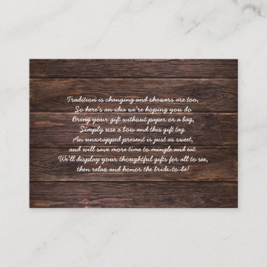 木製素朴表示ブライダルシャワー挿入カードラベル エンクロージャーカード (正面)