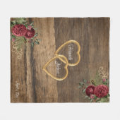 木製素朴赤バラ金ゴールドフレームパーソナライズされた フリースブランケット (正面(横))