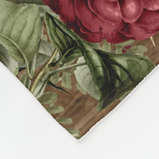 木製素朴赤バラ金ゴールドフレームパーソナライズされた フリースブランケット (角)