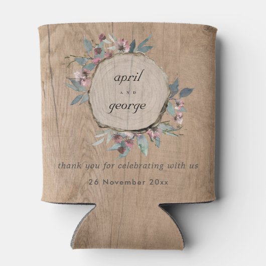 木製素朴野生ピンクユーカリフローラ結婚ズ 缶クーラー (裏面)