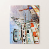 木製素朴魚釣りボートシー海 ジグソーパズル (縦)