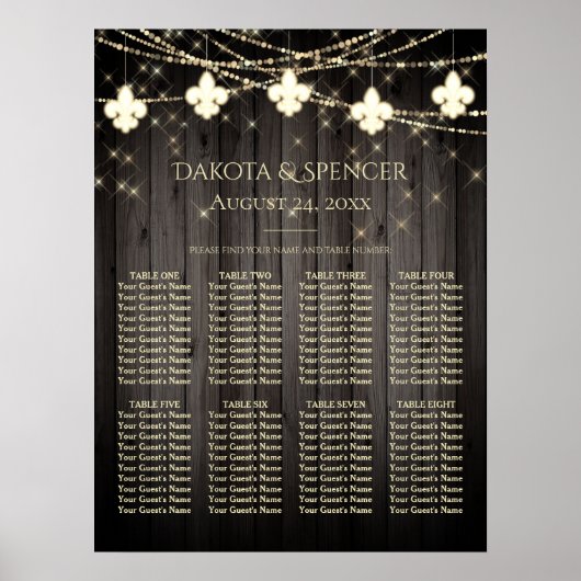 木製素朴（紋章の）フラ・ダ・リライトパーティーシーティングチャート ポスター (正面)