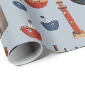 木製絵を描ボート&ライトハウス2 ラッピングペーパー (ロールコーナー)