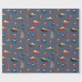 木製絵を描ボート&ライトハウス ラッピングペーパー (フラット)