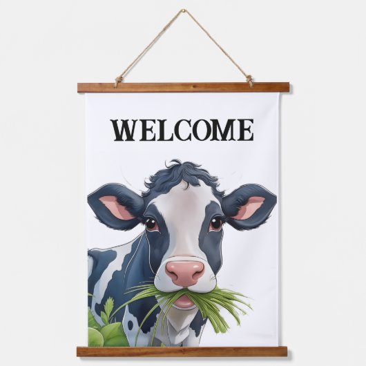 木製縁取りの壁掛けタペストリー WELCOME 吊り下げ型タペストリー (正面)