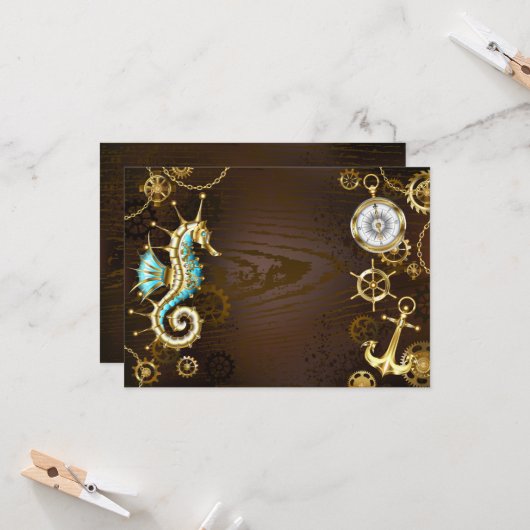 木製背景と機械式水上馬 カード (正面/裏面インサイチュ)