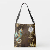 木製背景と機械式水上馬 クロスボディバッグ (裏面)