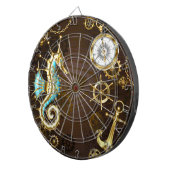 木製背景と機械式水上馬 ダーツボード (正面右)