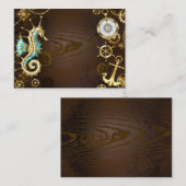 木製背景と機械式水上馬 名刺 (正面/裏面)