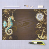 木製背景と機械式水上馬 薄葉紙 (クラフト)