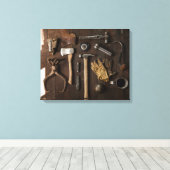 木製背景キャンバスの折り返し時の古いツール キャンバスプリント (インサイチュ (ウッドフロア))