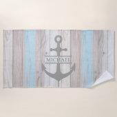 木製航海のボートいかり名 ビーチタオル (正面)