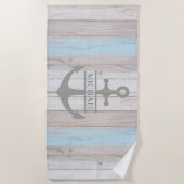 木製航海のボートいかり名 ビーチタオル (正面)
