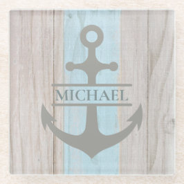 木製航海のボートビーチいかり名 ガラスコースター