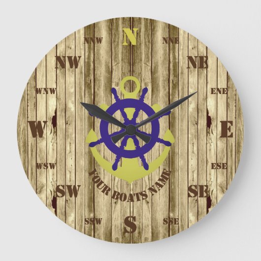 木製航海の帆走 ラージ壁時計 (正面)