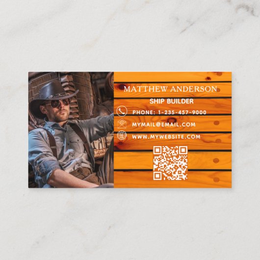 木製船ビルダーの写真QRコード 名刺 (裏面)