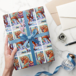 木製華美回転木馬馬 ラッピングペーパー