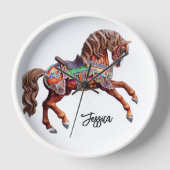 木製華美回転木馬馬 壁時計 (正面)