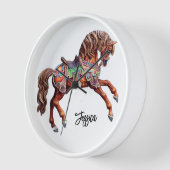 木製華美回転木馬馬 壁時計 (傾斜)