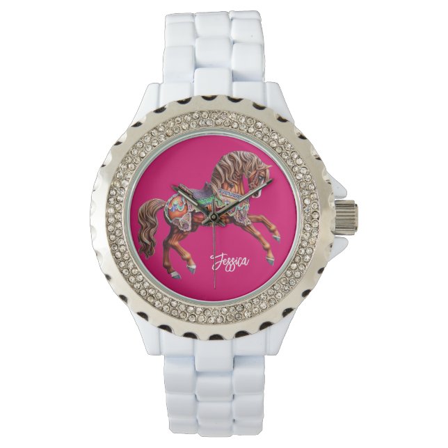 木製華美回転木馬馬 腕時計 (正面)