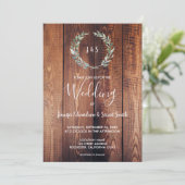 木製葉モノグラム写真の水色結婚 招待状 (スタンド正面)