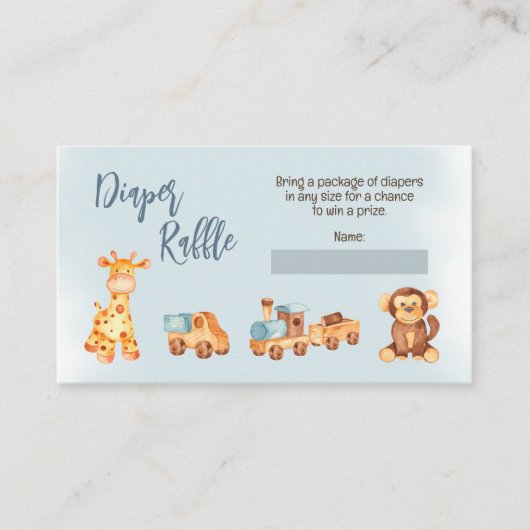 木製詰まったおもちゃ男の子ベビーシャワーおむつラッフル エンクロージャーカード (正面)