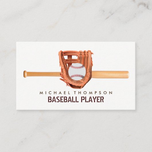 木製野球こうもり&ギア、野球選手、コーチ 名刺 (正面)