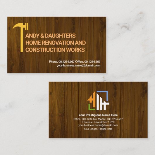 木質テクスチャハンマーモチーフ契約者手作り 名刺 (正面/裏面)