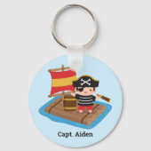 木造いかだ子どもにかわいい少年の海賊 キーホルダー (正面)